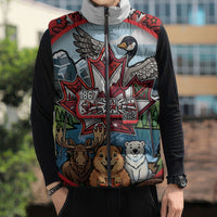 Happy Canada Day Sleeveless Puffer Jacket Cute Wildlife Animals Maple Leaf