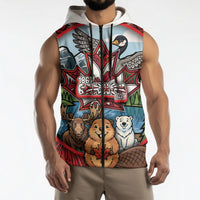 Happy Canada Day Sleeveless Zip Hoodie Cute Wildlife Animals Maple Leaf