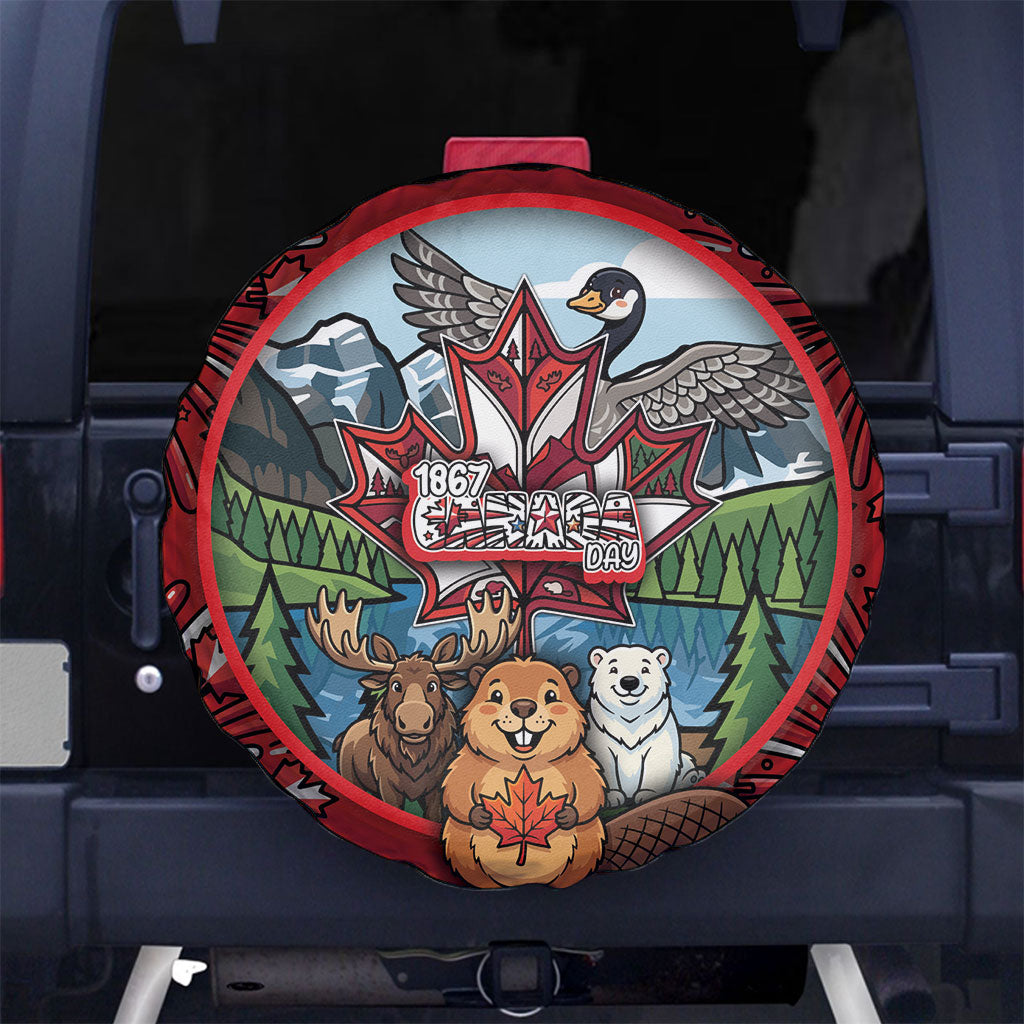 Happy Canada Day Spare Tire Cover Cute Wildlife Animals Maple Leaf