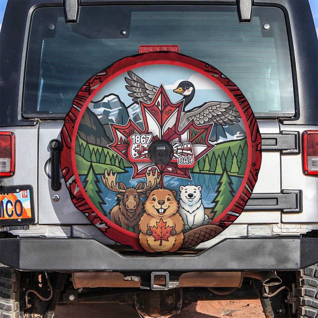 Happy Canada Day Spare Tire Cover Cute Wildlife Animals Maple Leaf