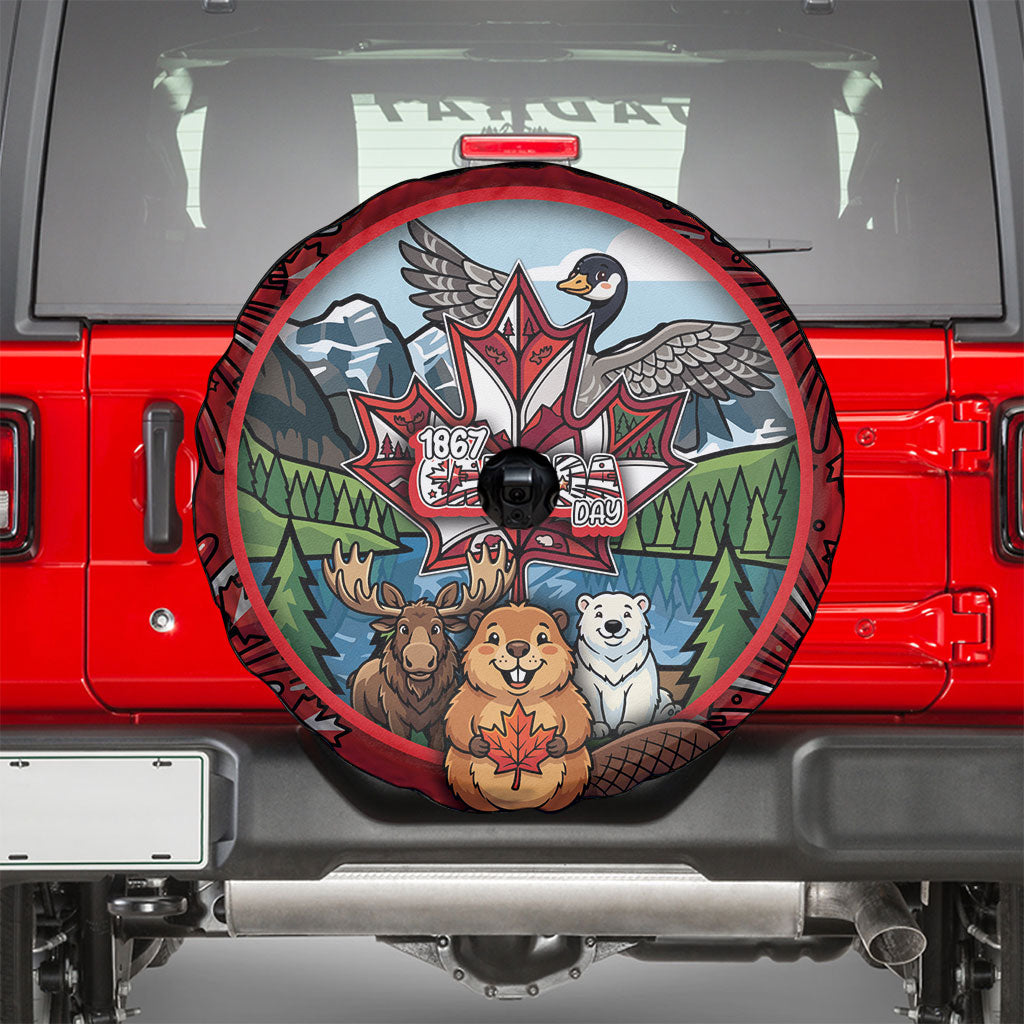 Happy Canada Day Spare Tire Cover Cute Wildlife Animals Maple Leaf