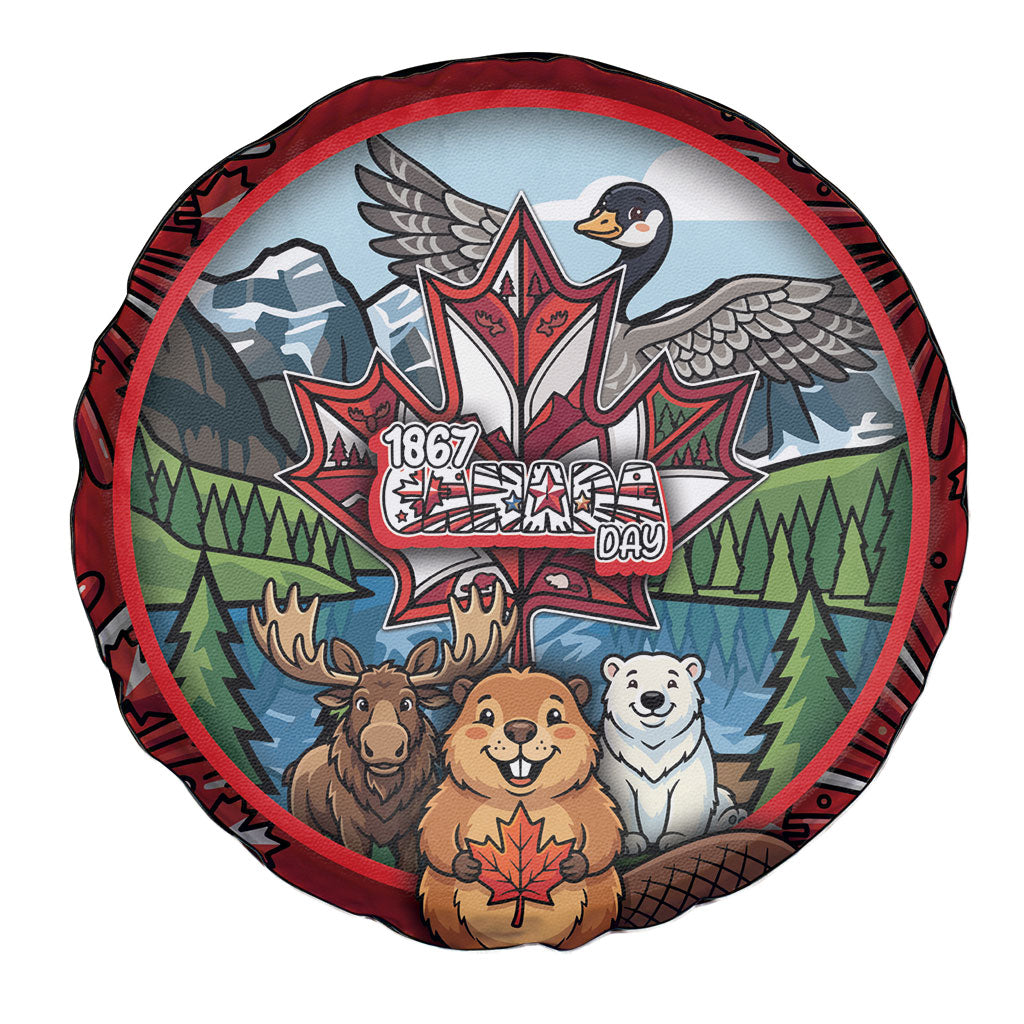 Happy Canada Day Spare Tire Cover Cute Wildlife Animals Maple Leaf