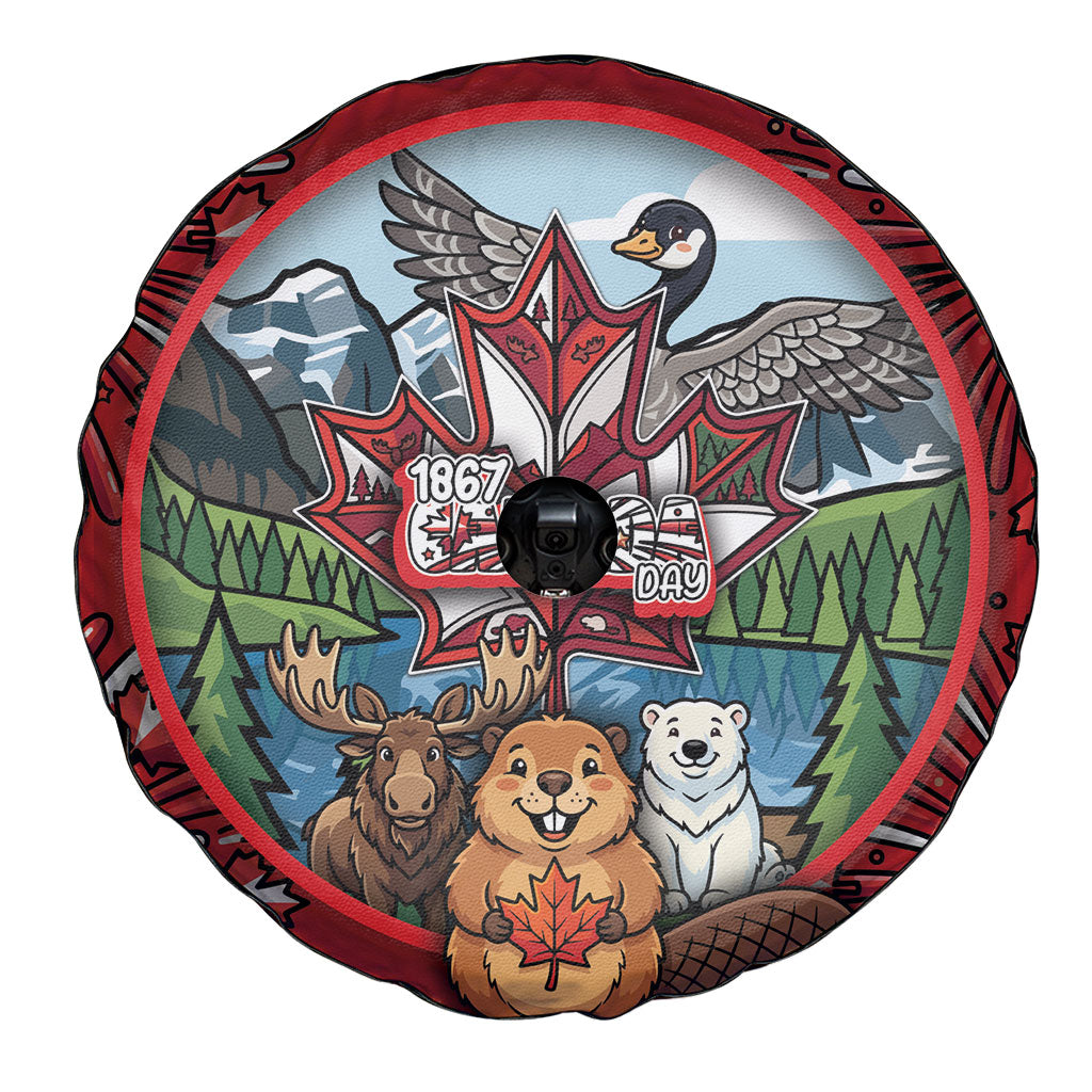 Happy Canada Day Spare Tire Cover Cute Wildlife Animals Maple Leaf