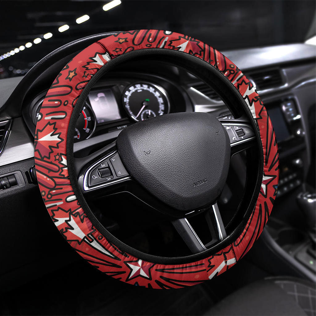 Happy Canada Day Steering Wheel Cover Cute Wildlife Animals Maple Leaf