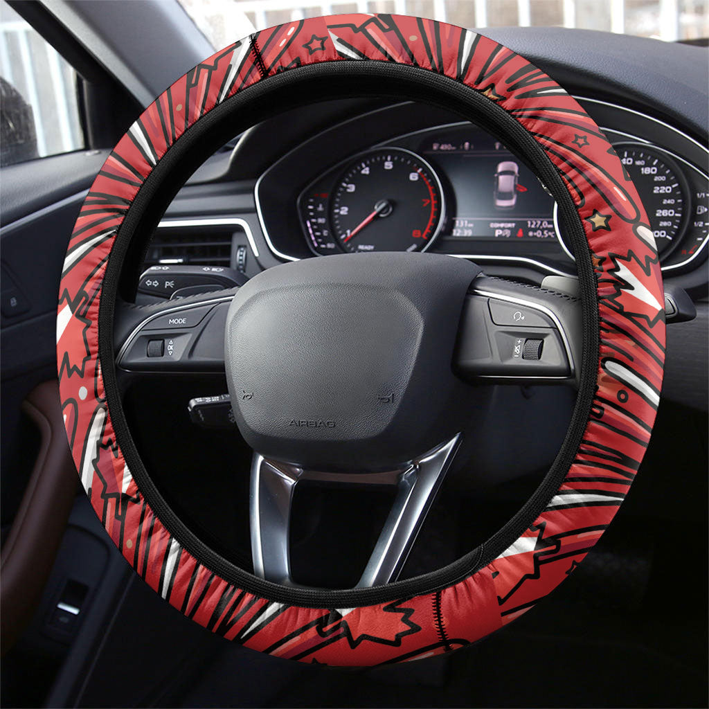 Happy Canada Day Steering Wheel Cover Cute Wildlife Animals Maple Leaf