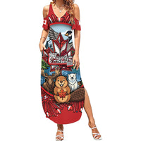Happy Canada Day Summer Maxi Dress Cute Wildlife Animals Maple Leaf