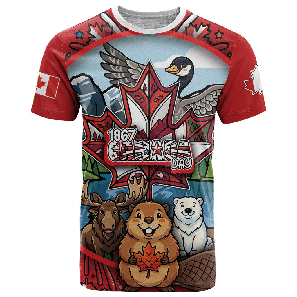 Happy Canada Day T Shirt Cute Wildlife Animals Maple Leaf