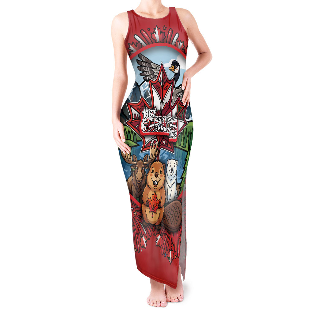 Happy Canada Day Tank Maxi Dress Cute Wildlife Animals Maple Leaf