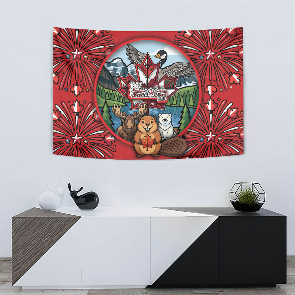 Happy Canada Day Tapestry Cute Wildlife Animals Maple Leaf