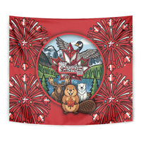 Happy Canada Day Tapestry Cute Wildlife Animals Maple Leaf