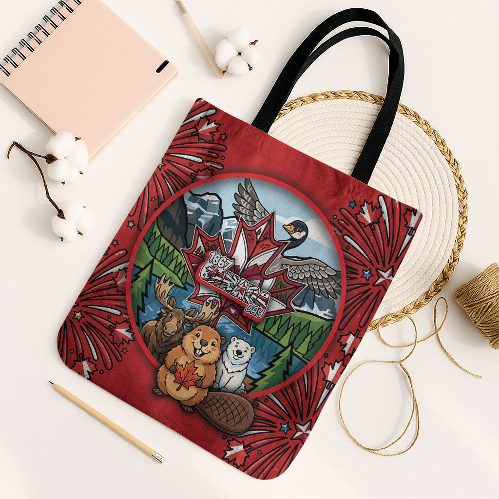 Happy Canada Day Tote Bag Cute Wildlife Animals Maple Leaf