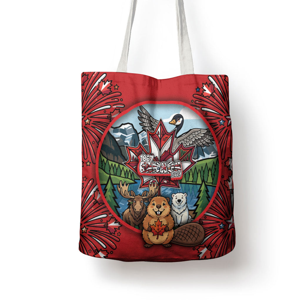 Happy Canada Day Tote Bag Cute Wildlife Animals Maple Leaf