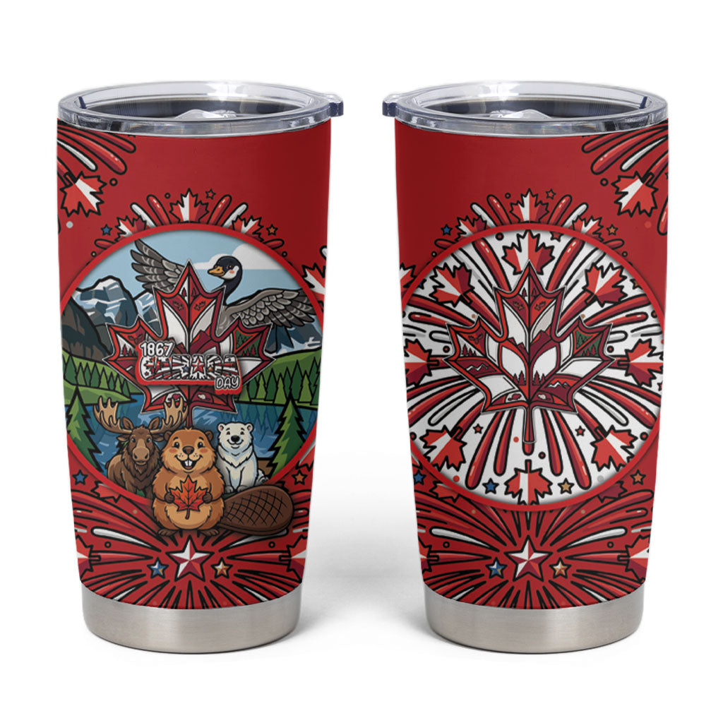Happy Canada Day Tumbler Cup Cute Wildlife Animals Maple Leaf