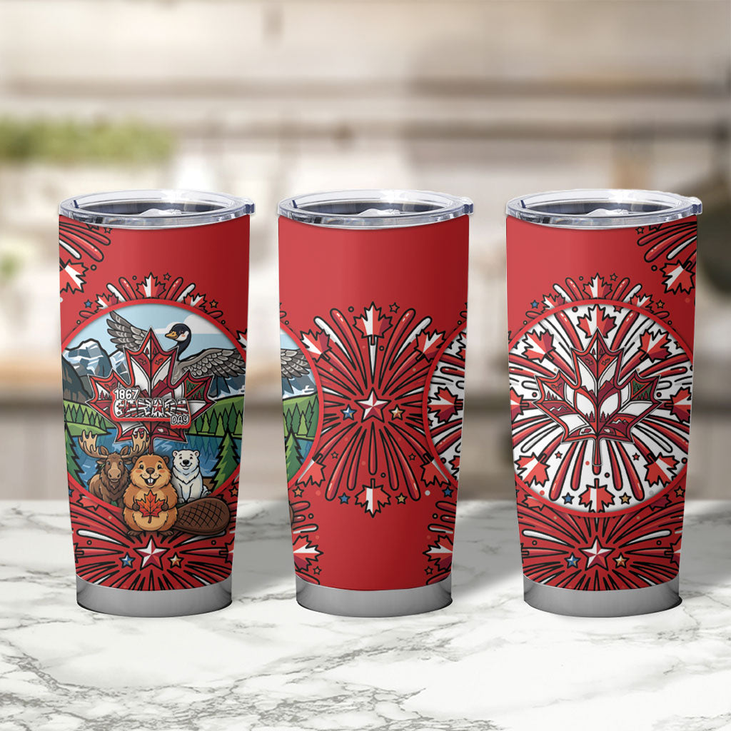 Happy Canada Day Tumbler Cup Cute Wildlife Animals Maple Leaf