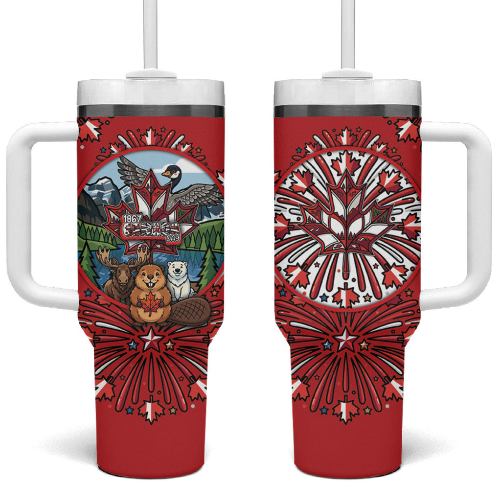 Happy Canada Day Tumbler With Handle Cute Wildlife Animals Maple Leaf