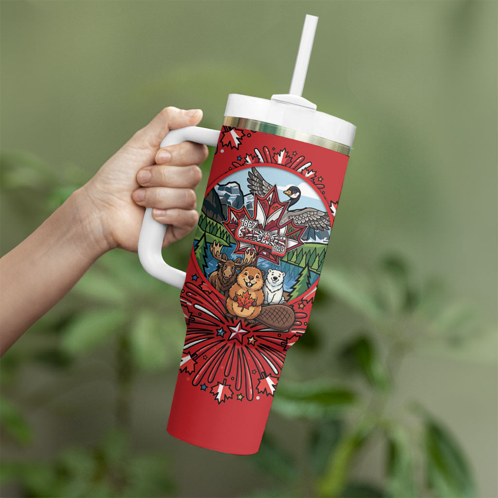 Happy Canada Day Tumbler With Handle Cute Wildlife Animals Maple Leaf