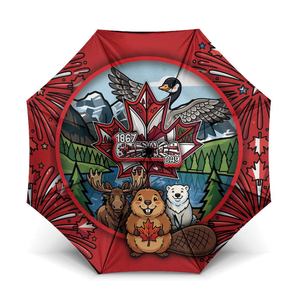 Happy Canada Day Umbrella Cute Wildlife Animals Maple Leaf