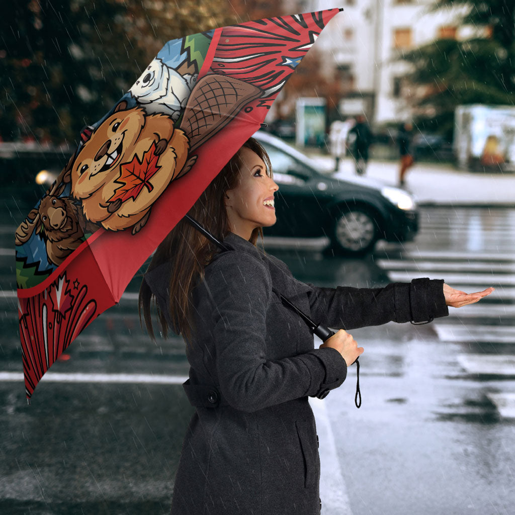 Happy Canada Day Umbrella Cute Wildlife Animals Maple Leaf