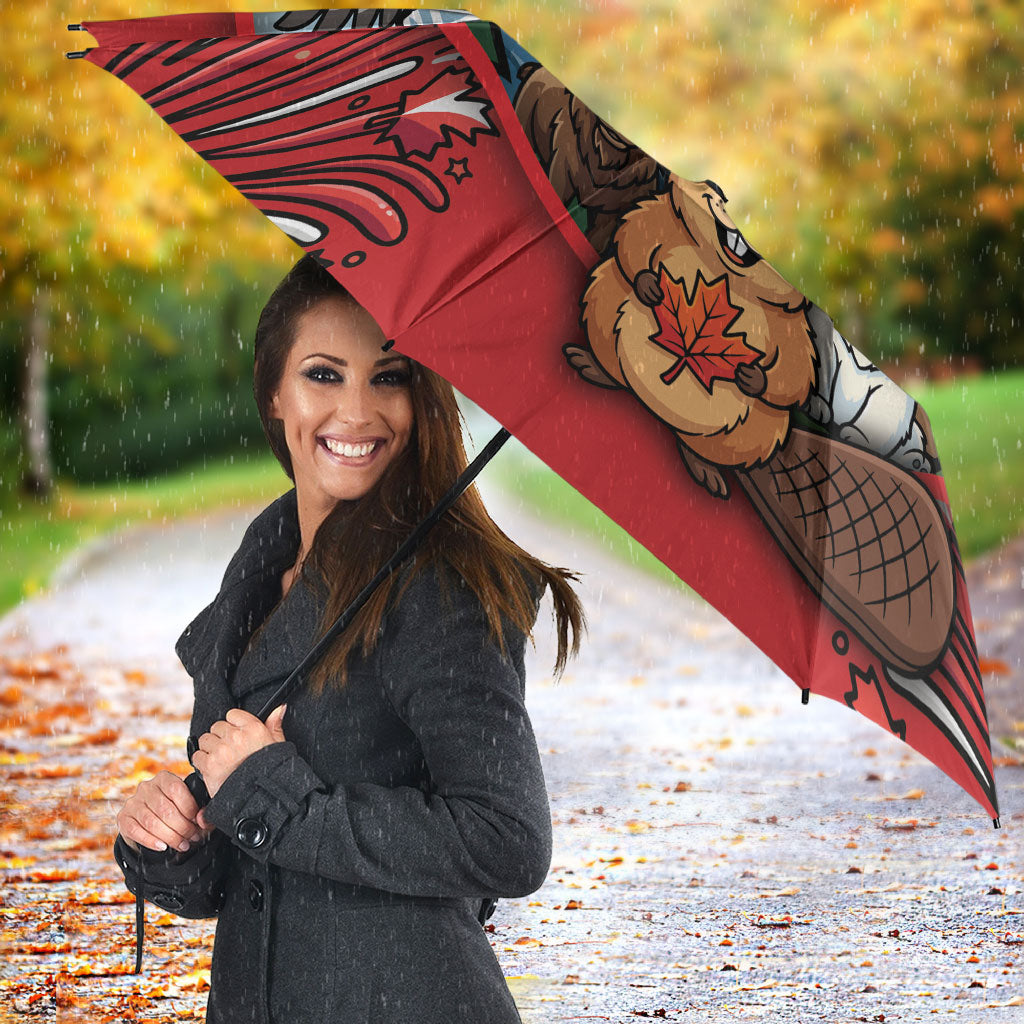 Happy Canada Day Umbrella Cute Wildlife Animals Maple Leaf
