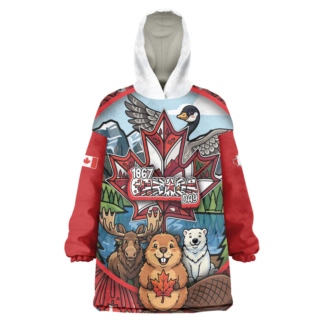 Happy Canada Day Wearable Blanket Hoodie Cute Wildlife Animals Maple Leaf