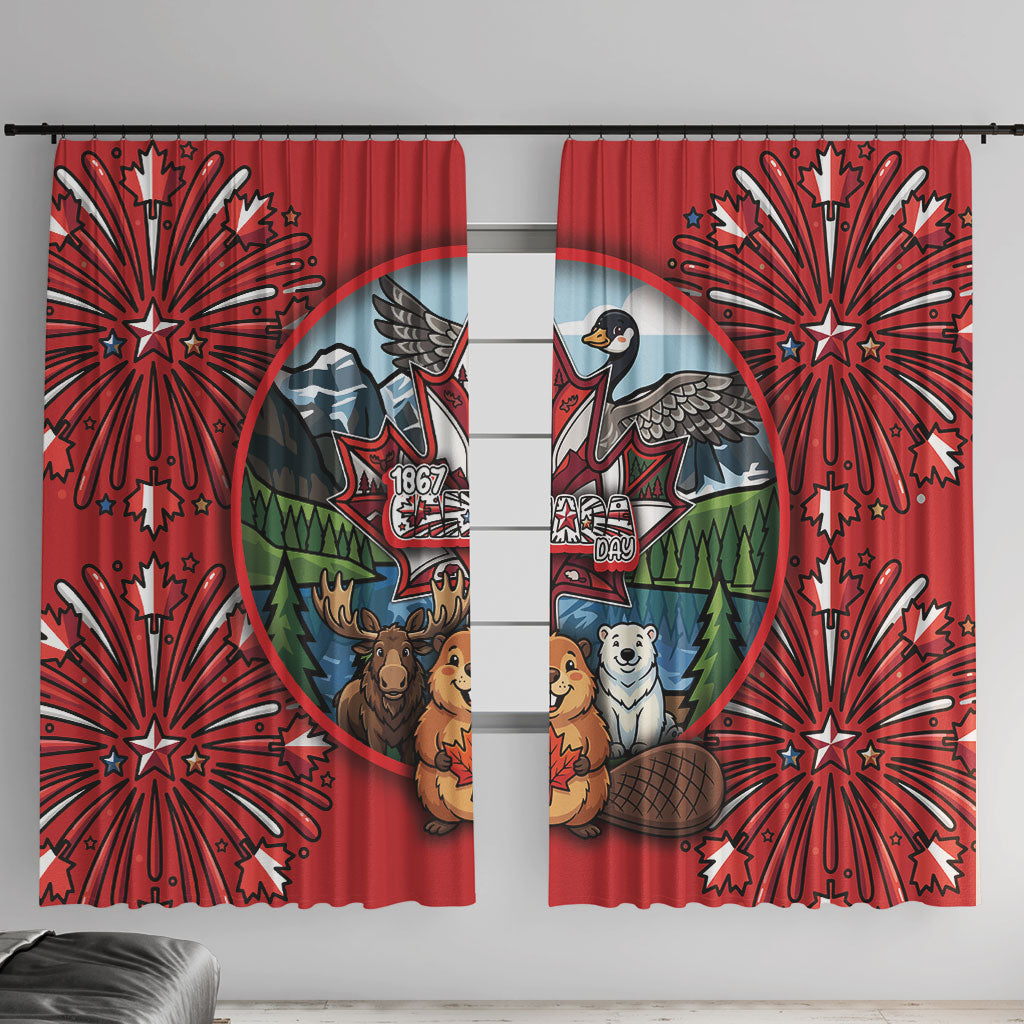 Happy Canada Day Window Curtain Cute Wildlife Animals Maple Leaf