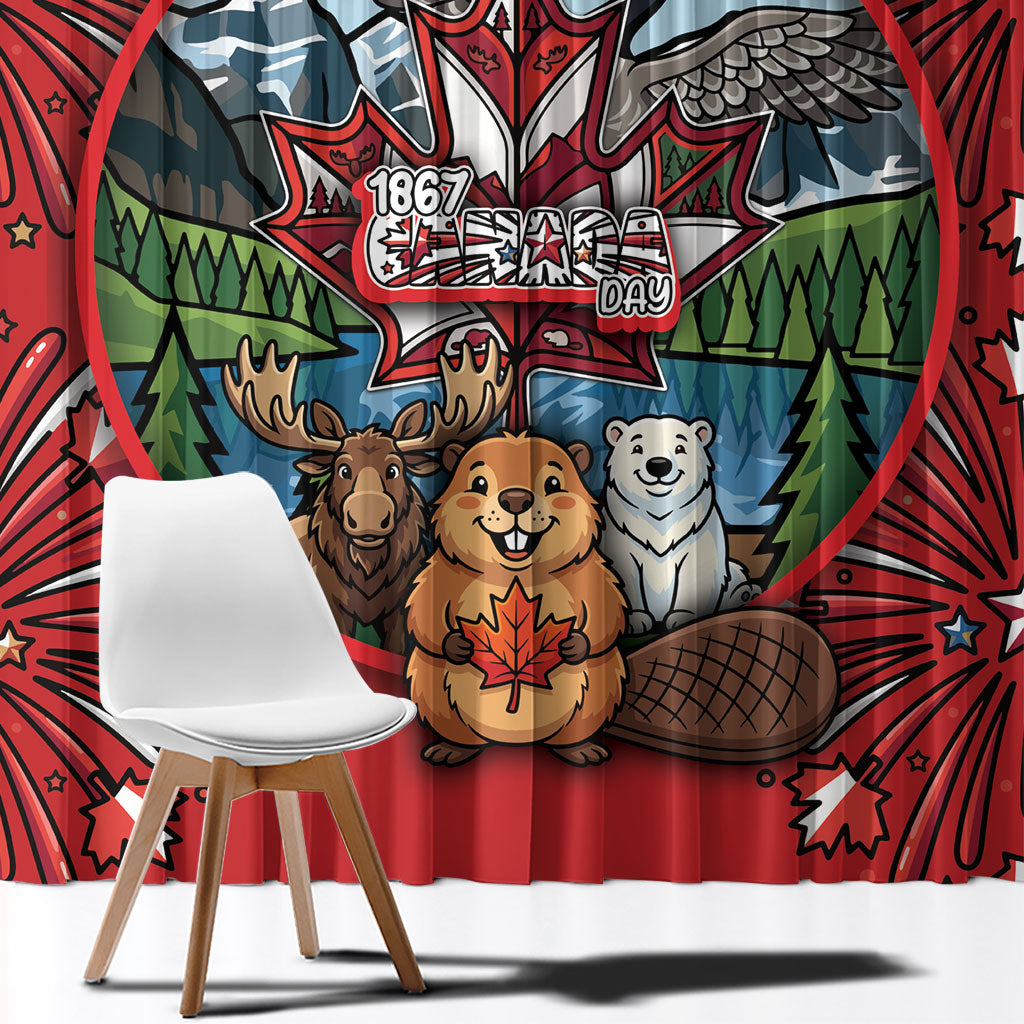 Happy Canada Day Window Curtain Cute Wildlife Animals Maple Leaf