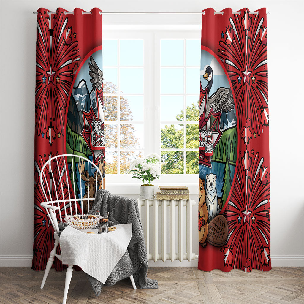 Happy Canada Day Window Curtain Cute Wildlife Animals Maple Leaf