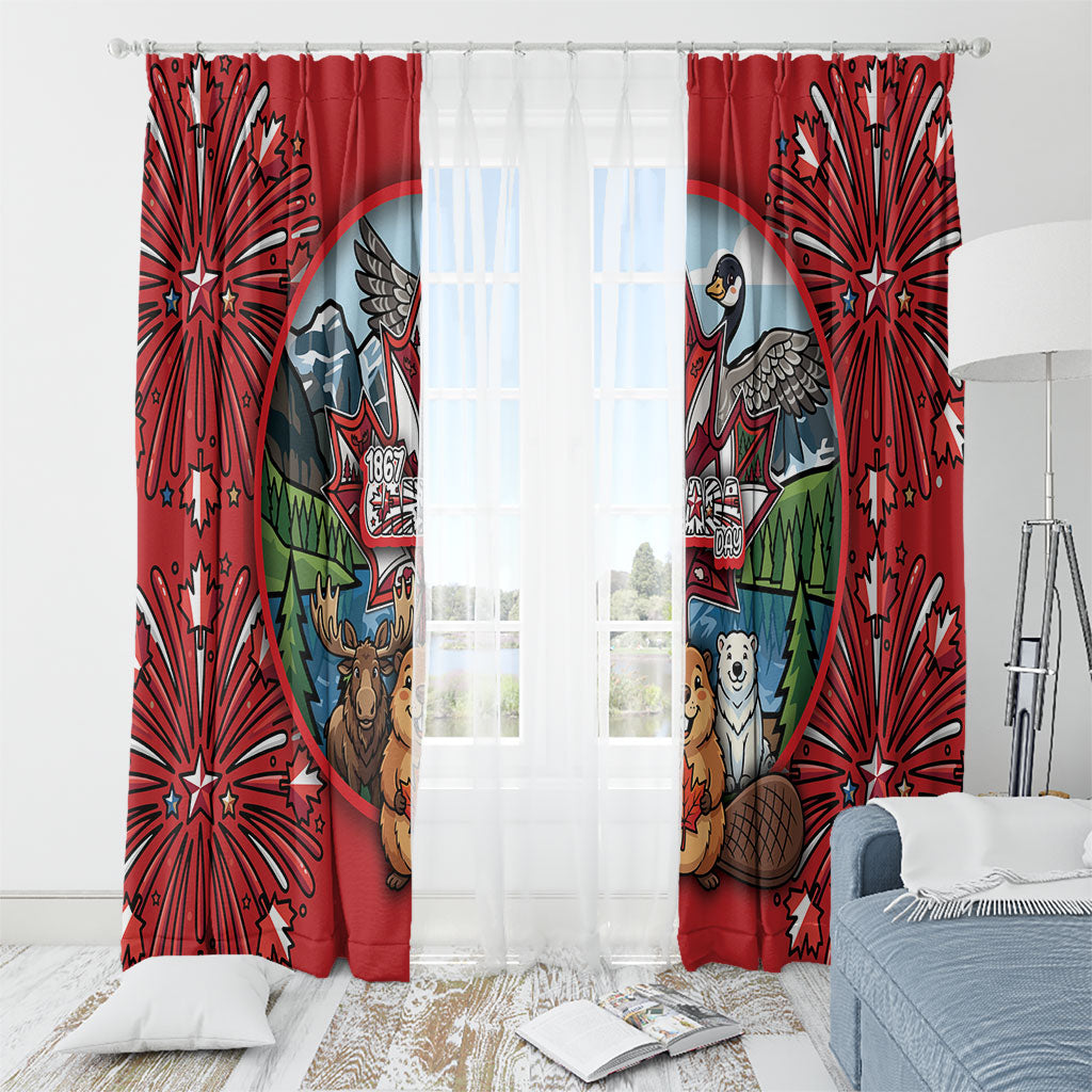 Happy Canada Day Window Curtain Cute Wildlife Animals Maple Leaf
