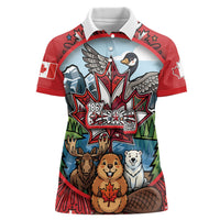 Happy Canada Day Women Polo Shirt Cute Wildlife Animals Maple Leaf
