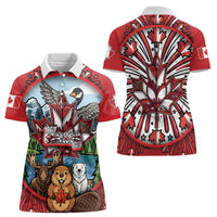 Happy Canada Day Women Polo Shirt Cute Wildlife Animals Maple Leaf