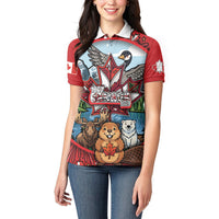 Happy Canada Day Women Polo Shirt Cute Wildlife Animals Maple Leaf