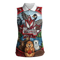 Happy Canada Day Women Sleeveless Polo Shirt Cute Wildlife Animals Maple Leaf