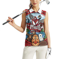 Happy Canada Day Women Sleeveless Polo Shirt Cute Wildlife Animals Maple Leaf