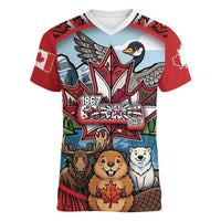 Happy Canada Day Women V-Neck T-Shirt Cute Wildlife Animals Maple Leaf