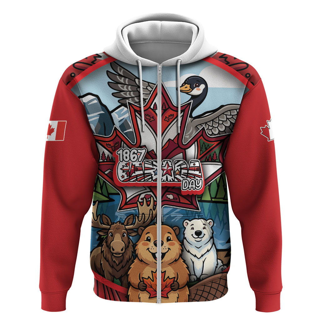 Happy Canada Day Zip Hoodie Cute Wildlife Animals Maple Leaf