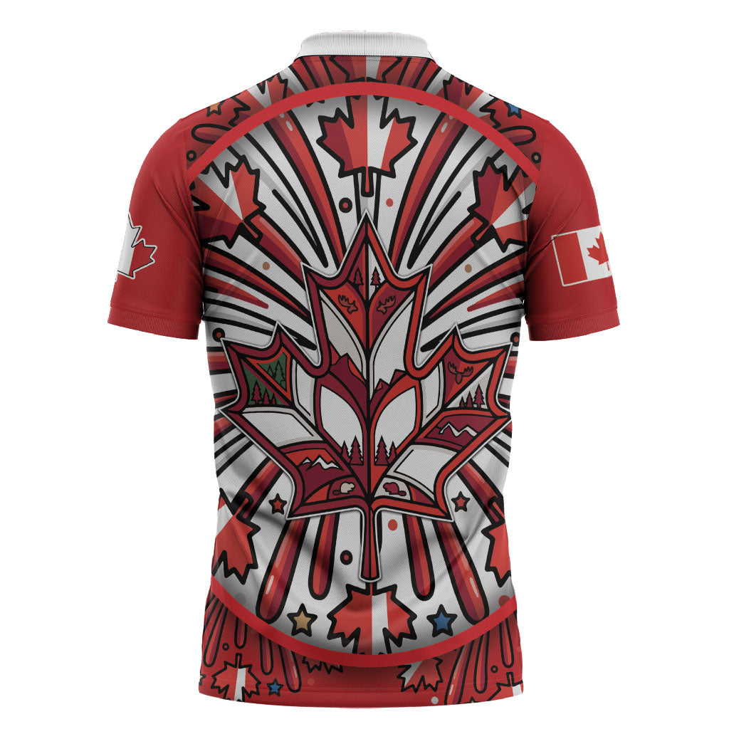 Happy Canada Day Zipper Polo Shirt Cute Wildlife Animals Maple Leaf