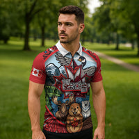 Happy Canada Day Zipper Polo Shirt Cute Wildlife Animals Maple Leaf