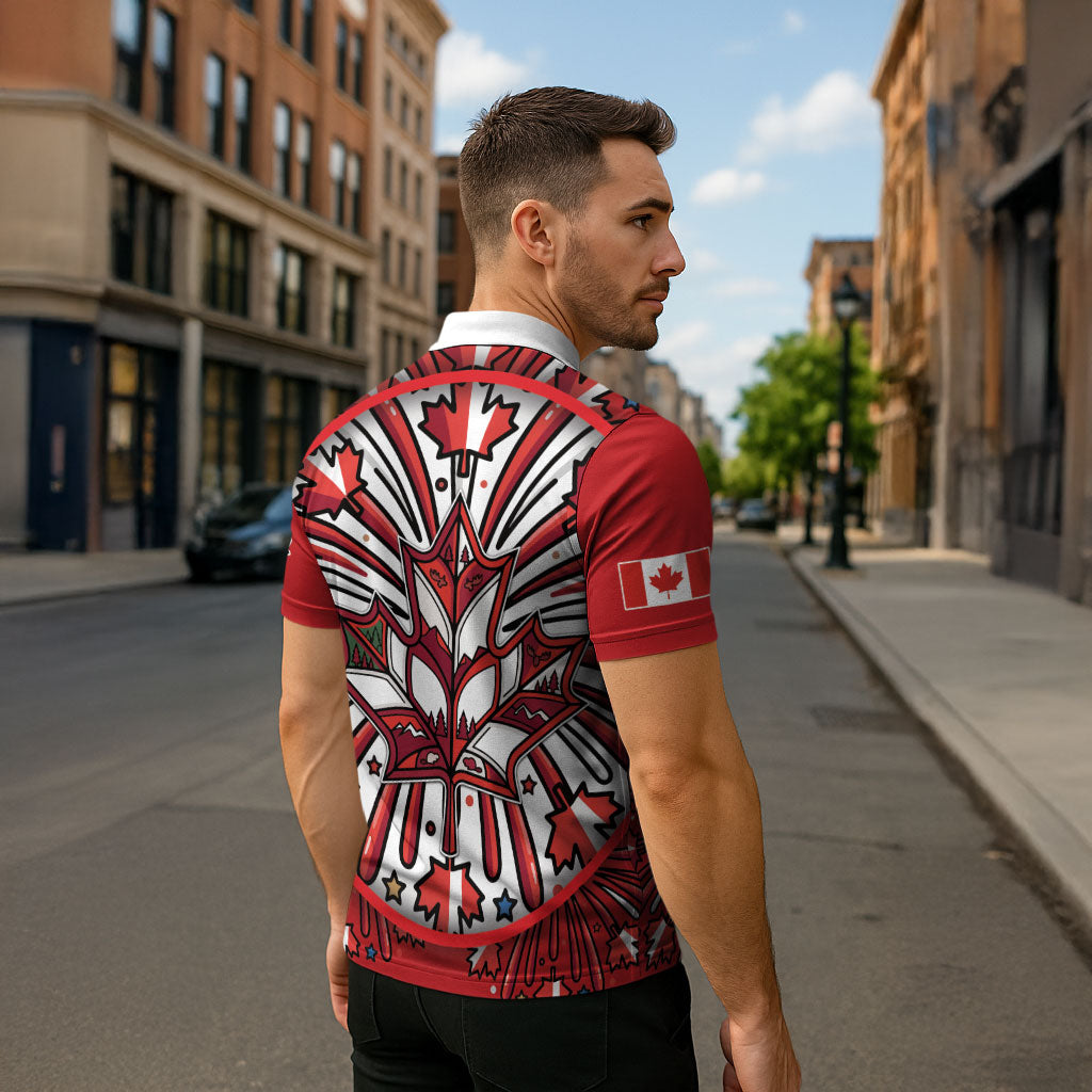 Happy Canada Day Zipper Polo Shirt Cute Wildlife Animals Maple Leaf