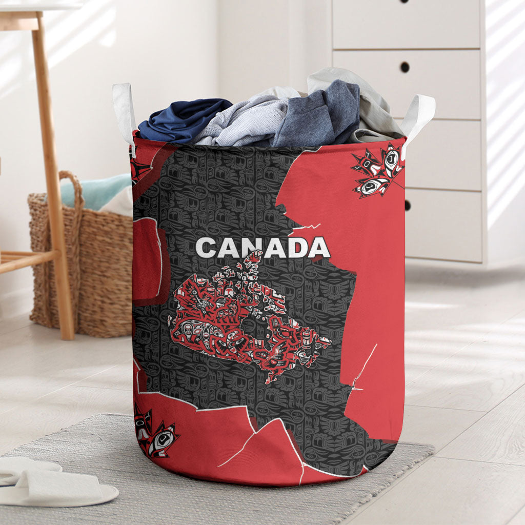 Canada National Indigenous Peoples Day Laundry Basket Red Map Haida Totem Patterns