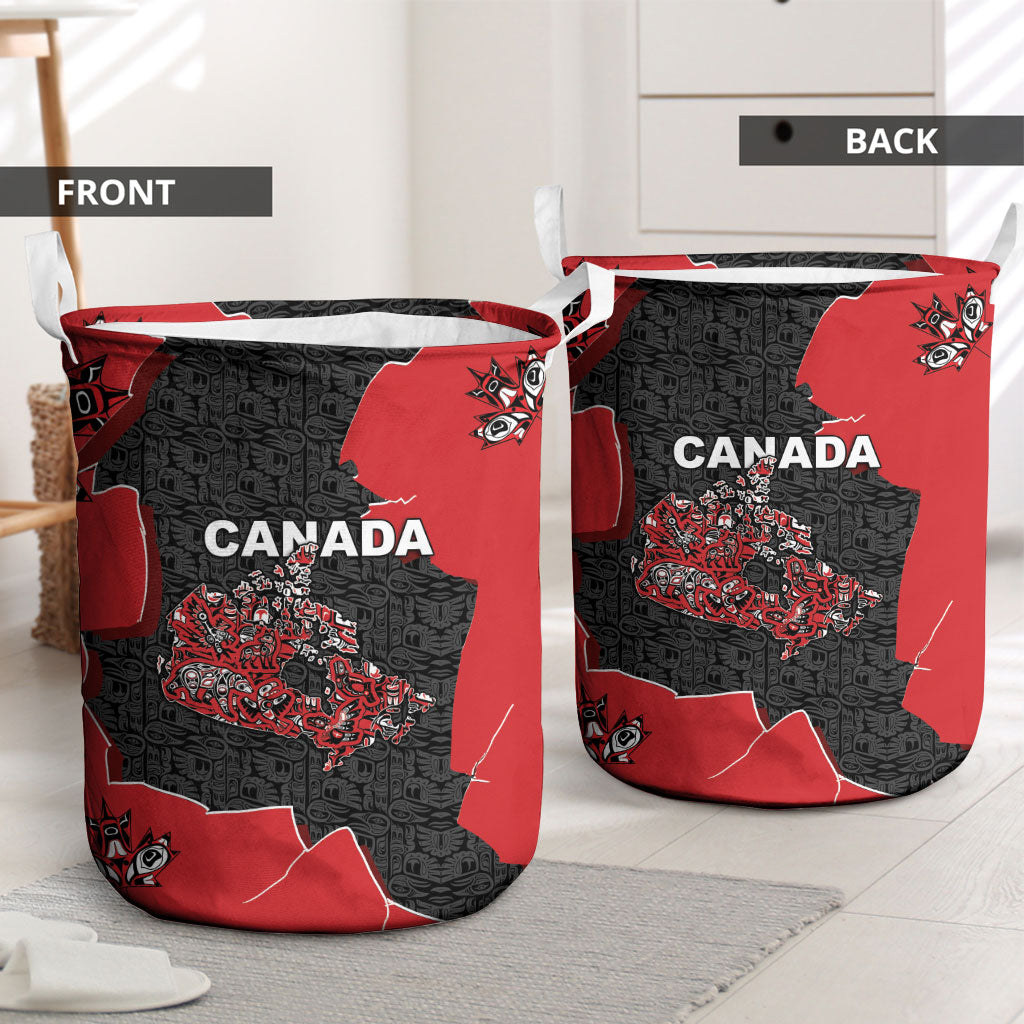 Canada National Indigenous Peoples Day Laundry Basket Red Map Haida Totem Patterns