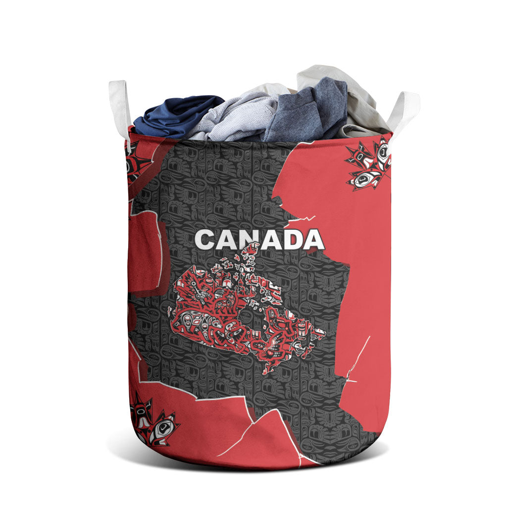 Canada National Indigenous Peoples Day Laundry Basket Red Map Haida Totem Patterns