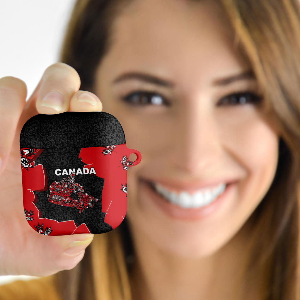 Canada National Indigenous Peoples Day AirPods Case Red Map Haida Totem Patterns