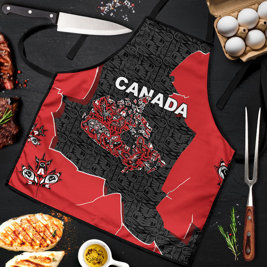 Canada National Indigenous Peoples Day Apron Red Map Haida Totem Patterns
