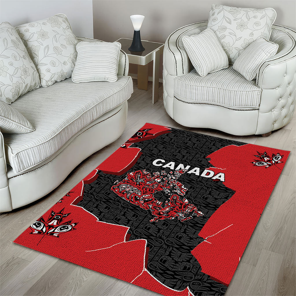 Canada National Indigenous Peoples Day Area Rug Red Map Haida Totem Patterns