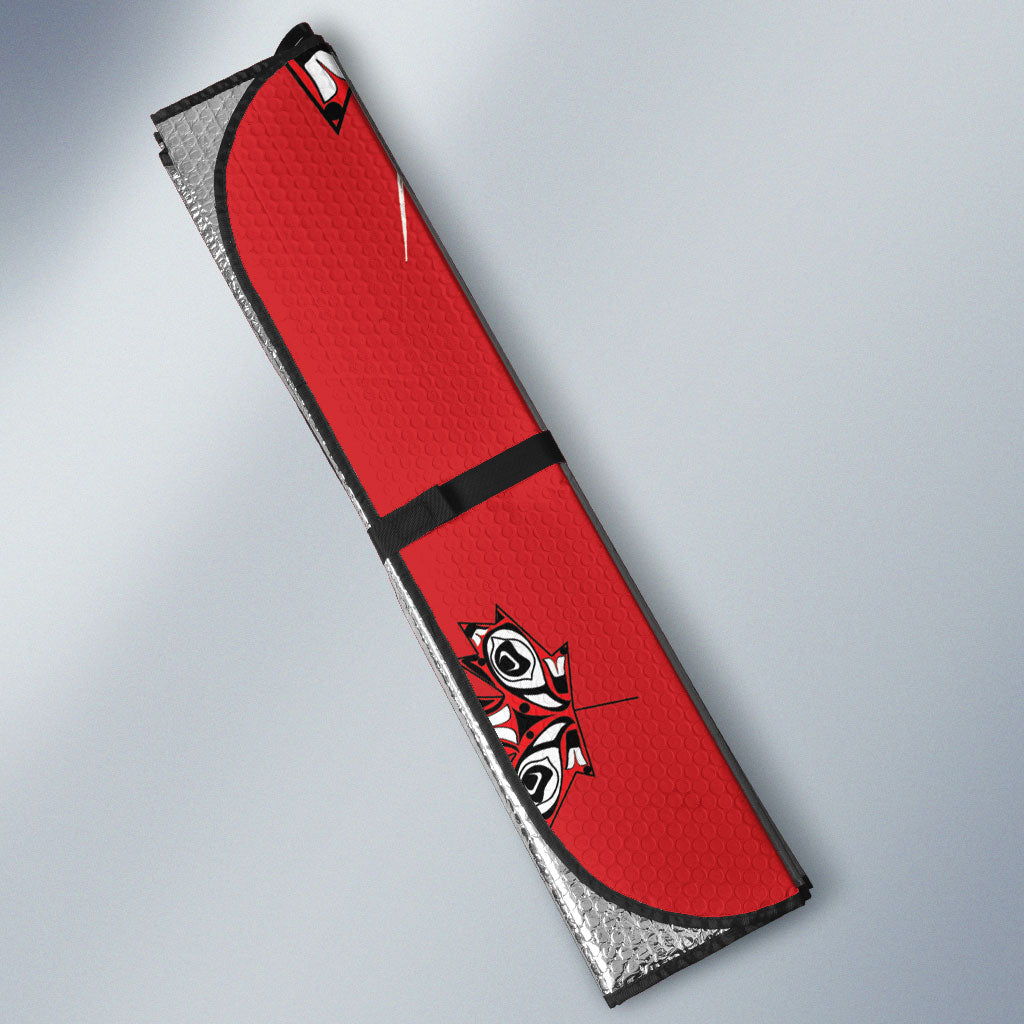 Canada National Indigenous Peoples Day Auto Sun Shade Red Map Haida Totem Patterns