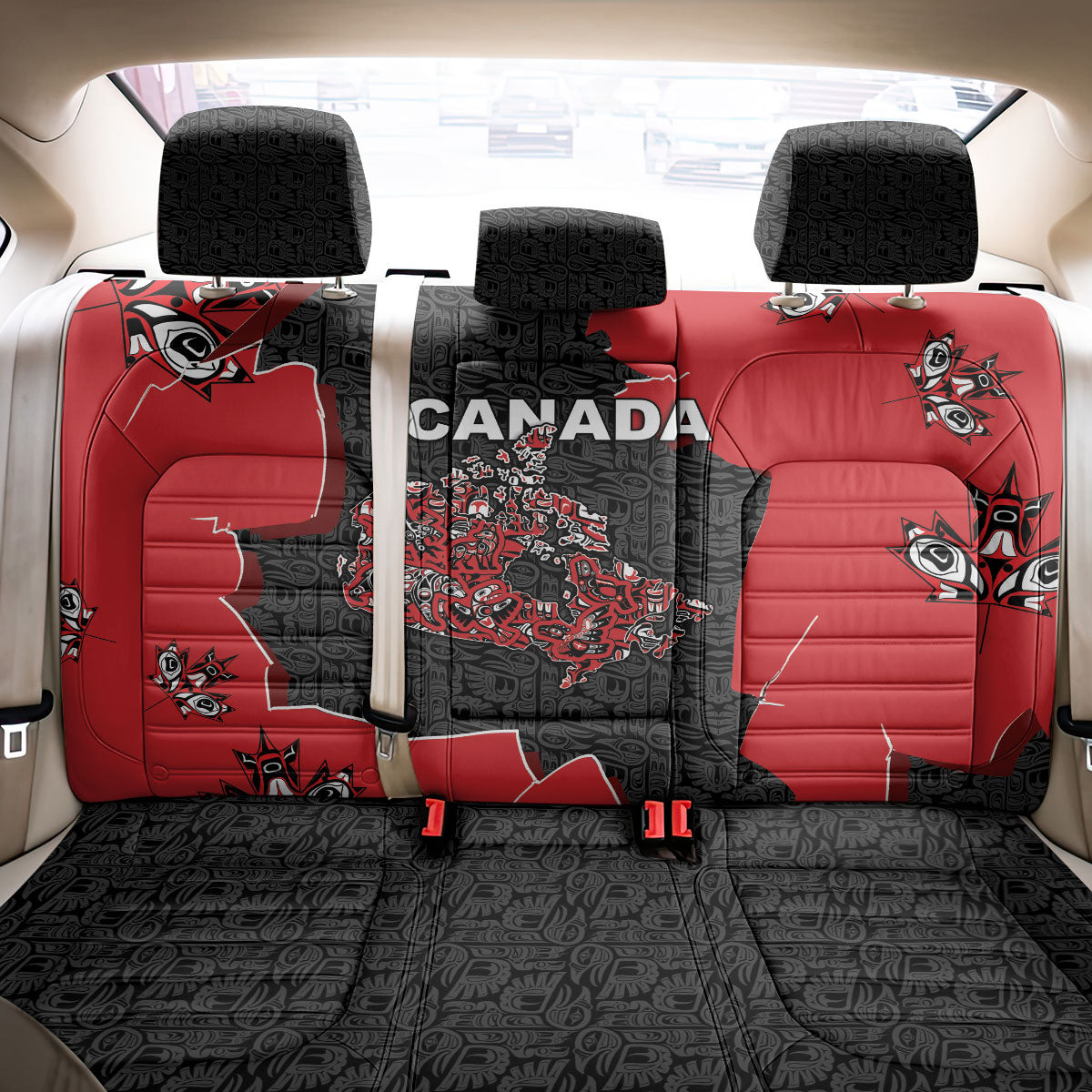 Canada National Indigenous Peoples Day Back Car Seat Cover Red Map Haida Totem Patterns