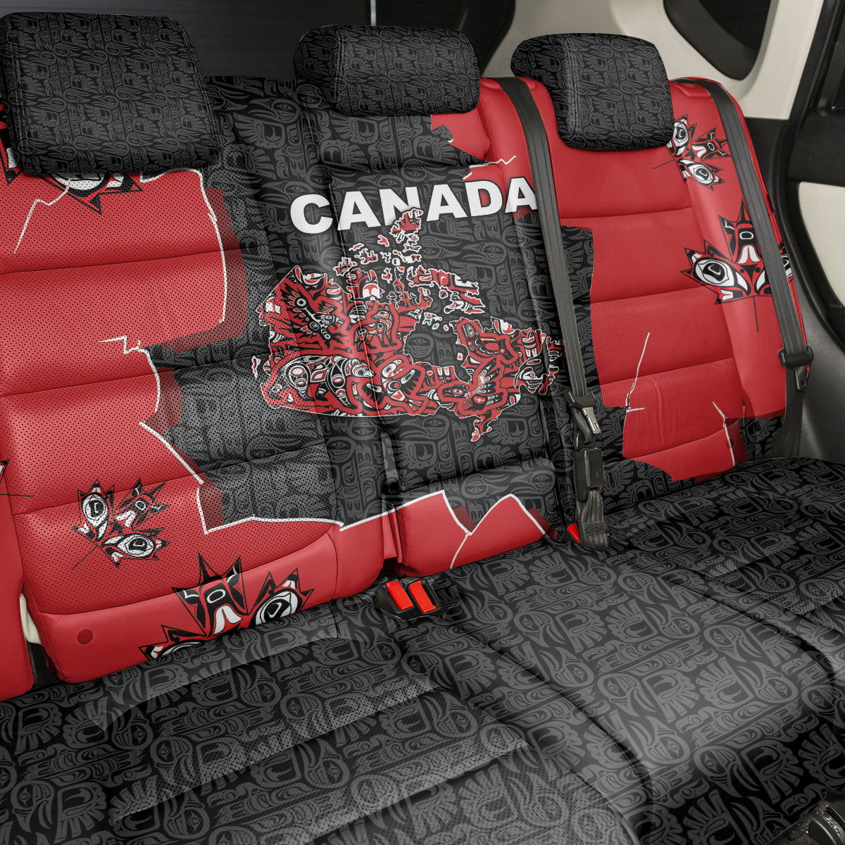 Canada National Indigenous Peoples Day Back Car Seat Cover Red Map Haida Totem Patterns