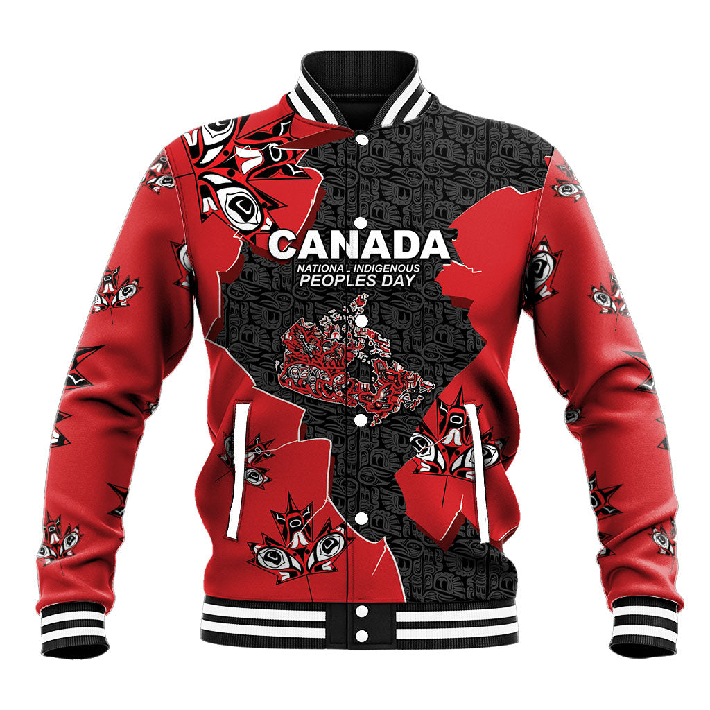 Canada National Indigenous Peoples Day Baseball Jacket Red Map Haida Totem Patterns