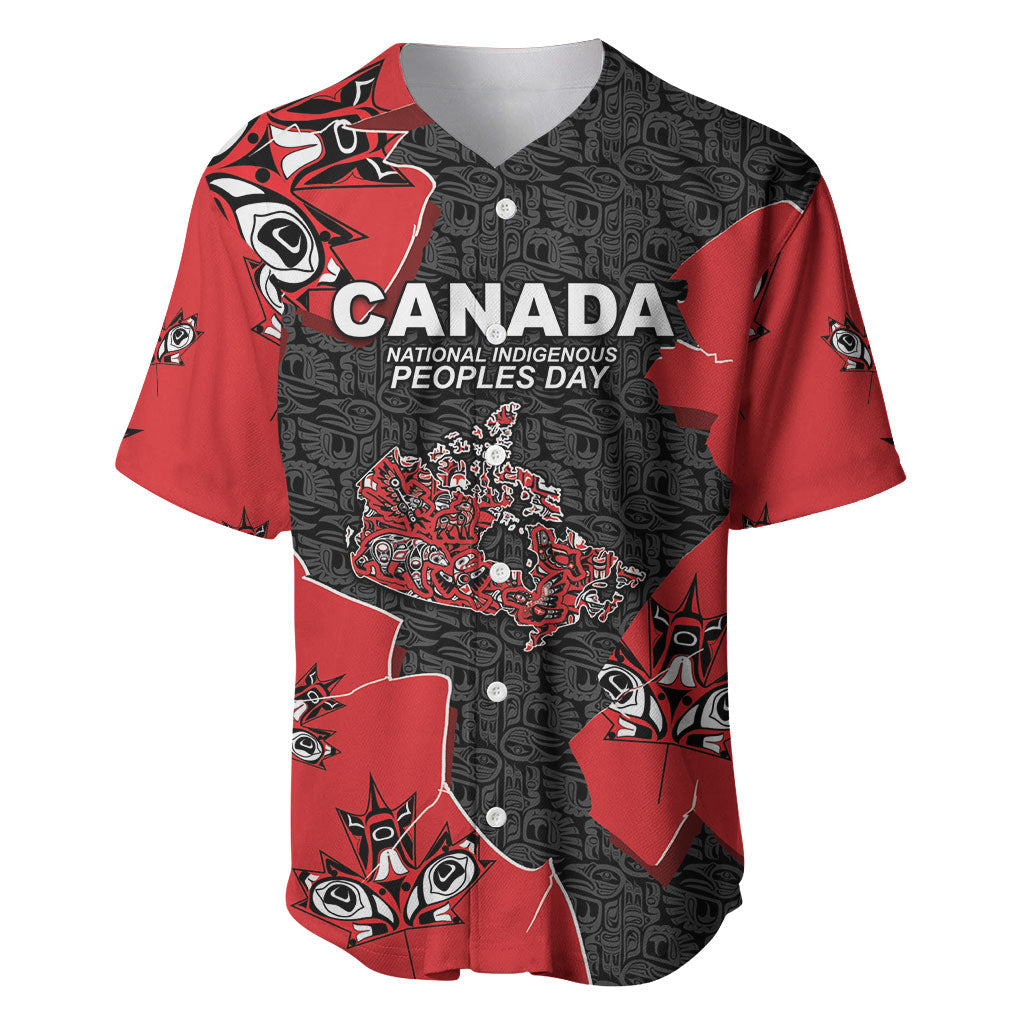 Canada National Indigenous Peoples Day Baseball Jersey Red Map Haida Totem Patterns