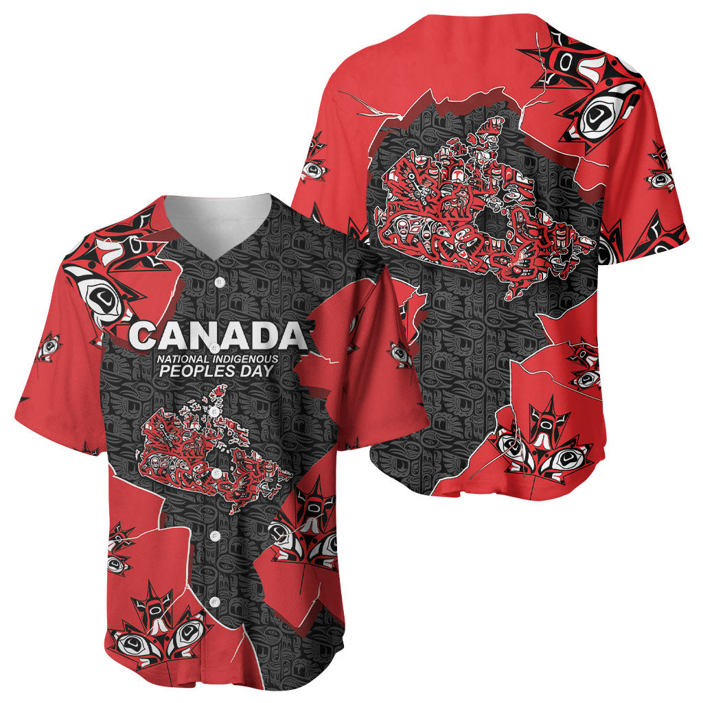 Canada National Indigenous Peoples Day Baseball Jersey Red Map Haida Totem Patterns